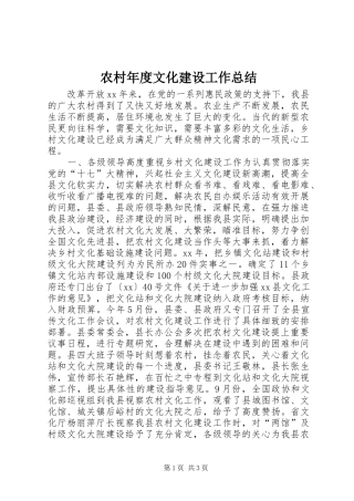 农村年度文化建设工作总结