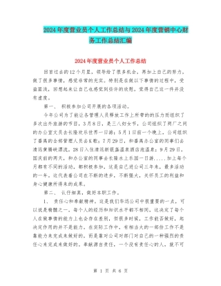 2024年度营业员个人工作总结与2024年度营销中心财务工作总结汇编