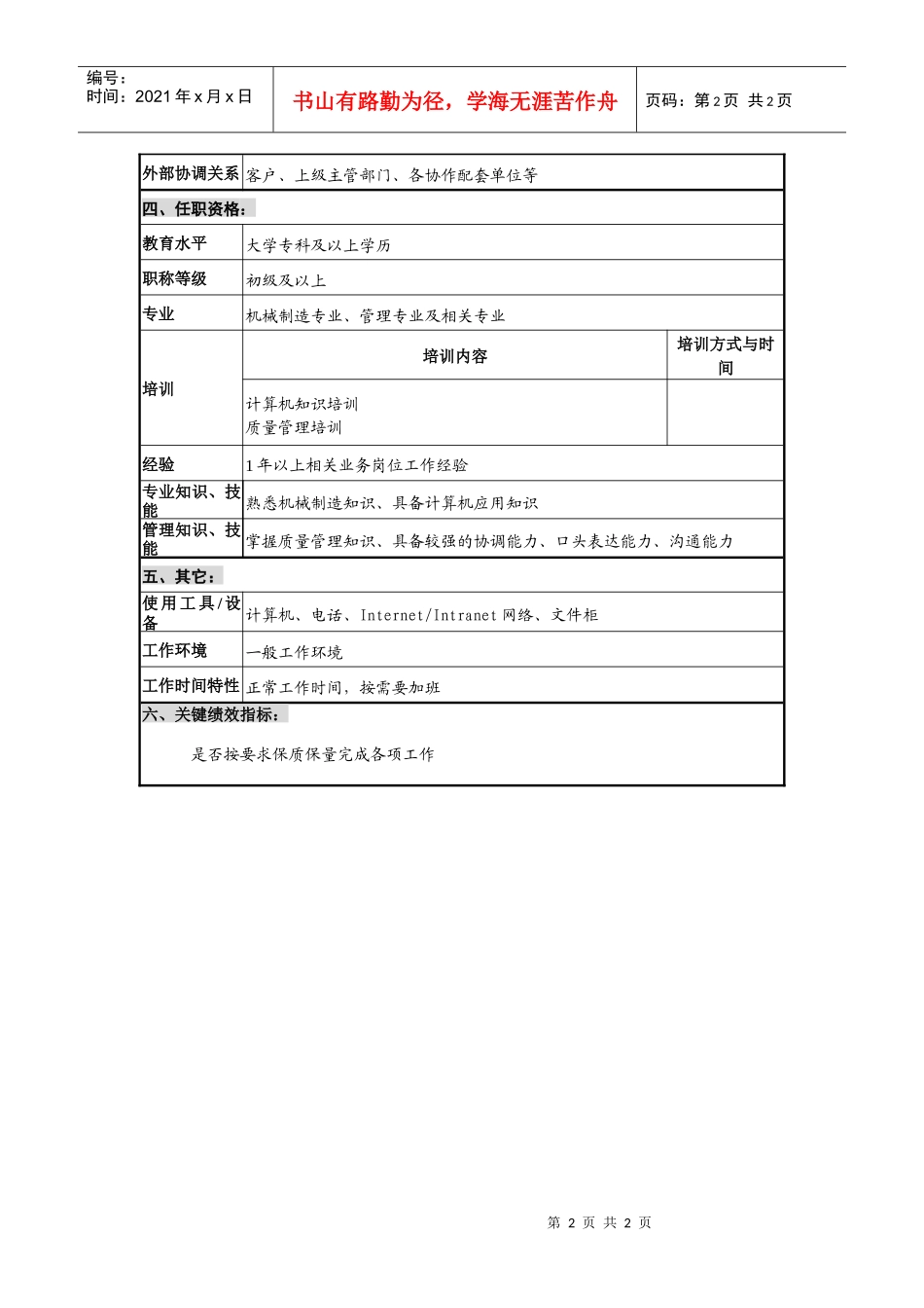仪器生产企业客户服务职位说明书_第2页