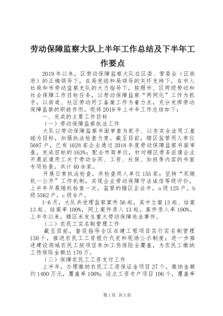 劳动保障监察大队上半年工作总结及下半年工作要点