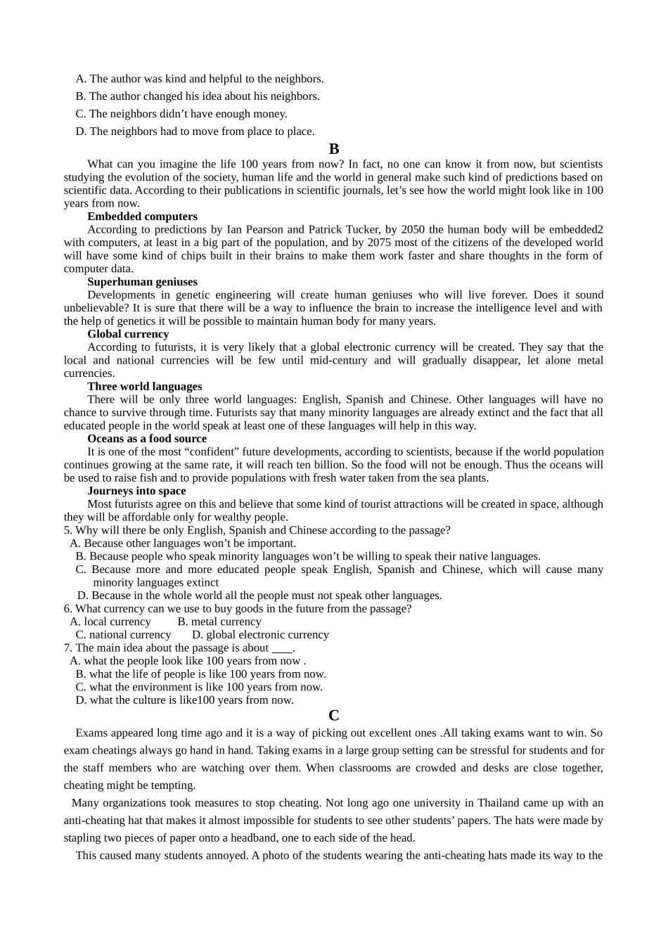 许昌五校20高一5月联考英语试题及答案 _第2页