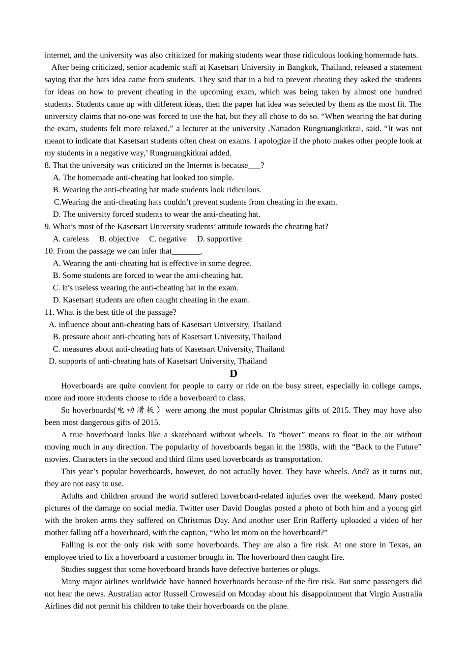 许昌五校20高一5月联考英语试题及答案 _第3页