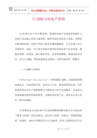 CS房地产营销战略方案