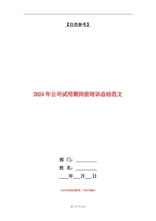 2024年公司试用期岗前培训总结范文