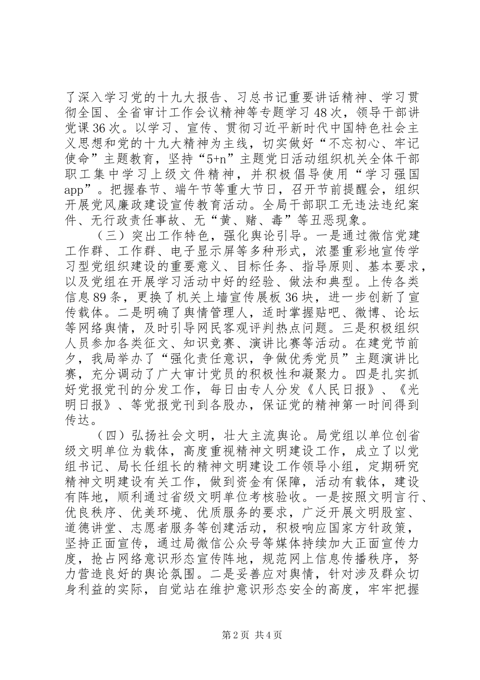 审计局党组意识形态工作总结_第2页