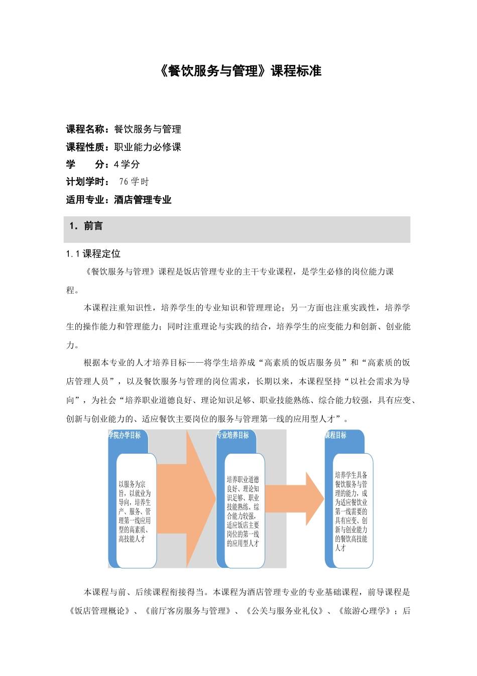 《餐饮服务与管理》课程标准_第1页