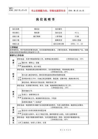 ait_1206_x国际大酒店餐饮部岗位说明书-服务员(doc)