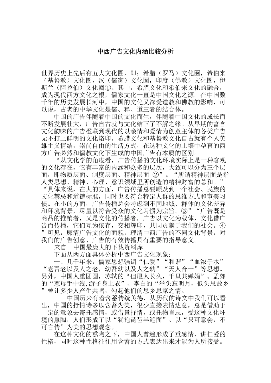 中西广告文化内涵的比较分析_第1页
