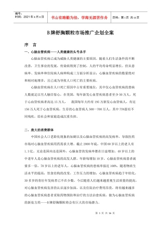 B牌舒胸颗粒市场推广企划全案