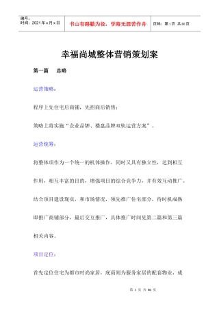 幸福尚城整体营销规划书