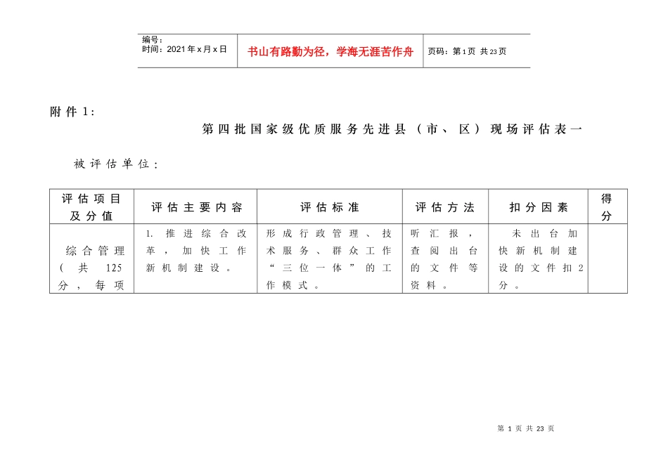 优质服务先进县现场评估表：_第1页