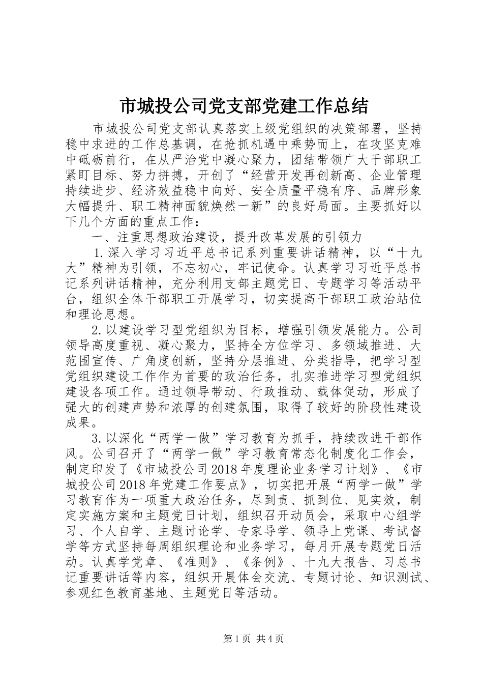 市城投公司党支部党建工作总结_第1页
