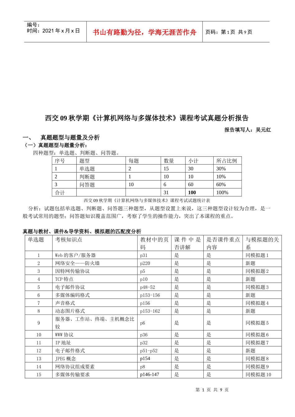 《计算机网络与多媒体技术》课程考试真题_第1页