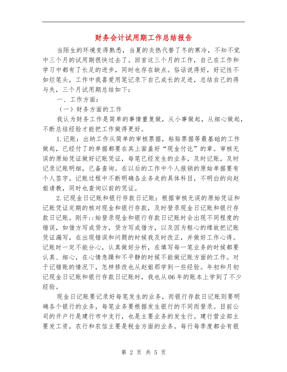 财务会计试用期工作总结报告_第2页