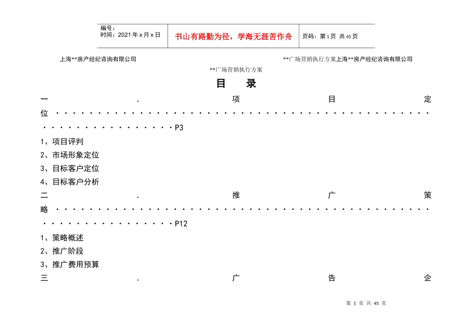 上海XX产广场营销执行方案_第1页