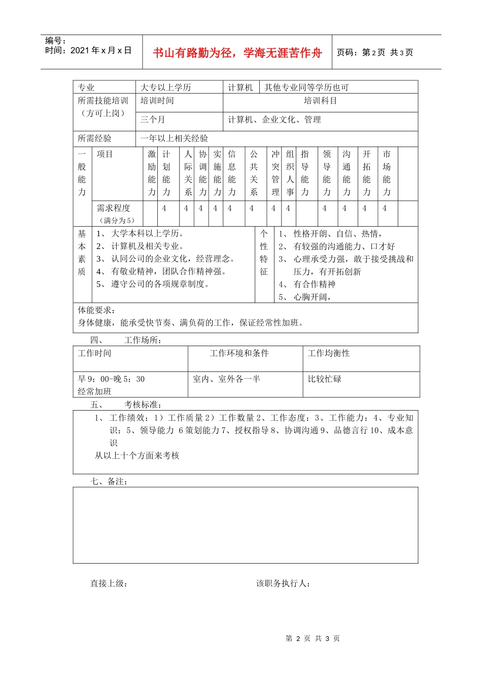 客户中心软件部经理职位说明书_第2页