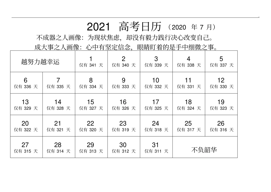 全部整合,全部2021高等考试倒计时日历(可编辑,可编辑)_第2页