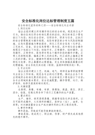 安全标准化岗位达标管理规章制度五篇 