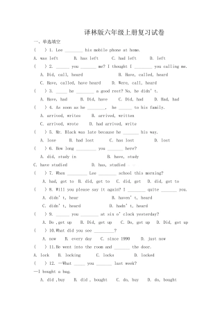 新版译林版六年级上册总复习试卷2 