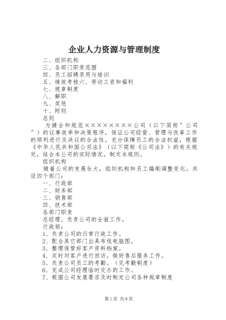 企业人力资源与管理规章制度
