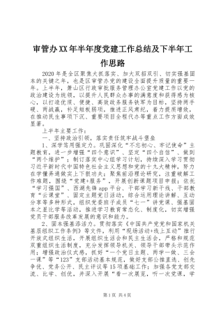 审管办XX年半年度党建工作总结及下半年工作思路