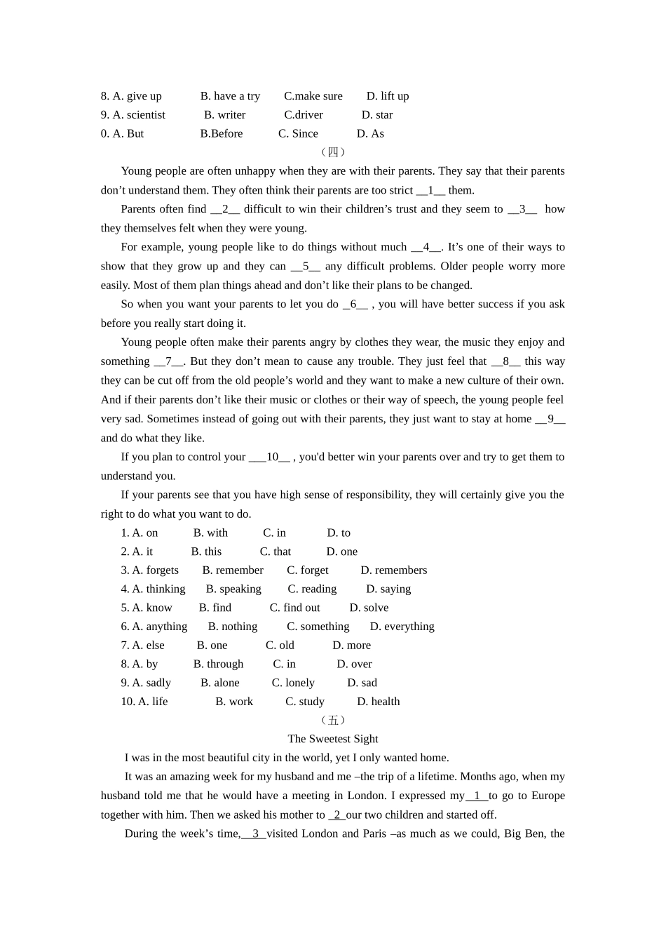 苏州市初三英语期末专题复习题完形填空2 _第3页