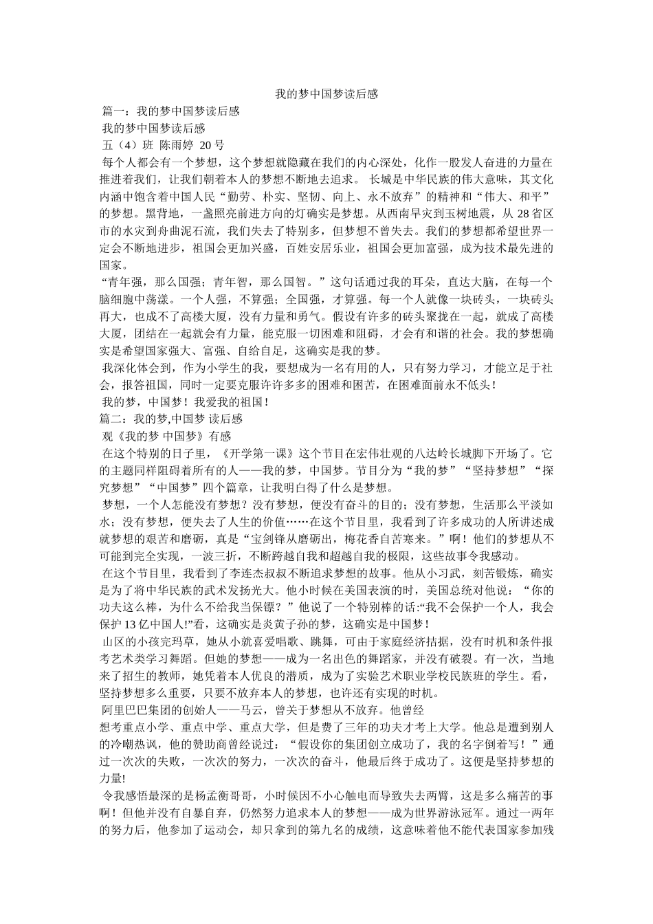 我的梦中国梦读后感参考 _第1页
