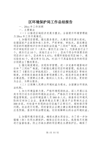 区环境保护局工作总结报告