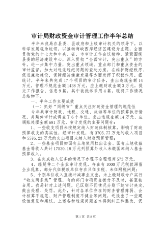 审计局财政资金审计管理工作半年总结