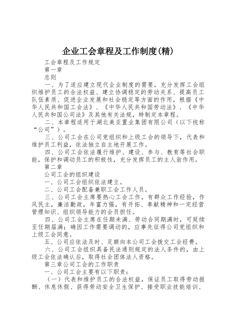 企业工会章程及工作规章制度(精) _第1页