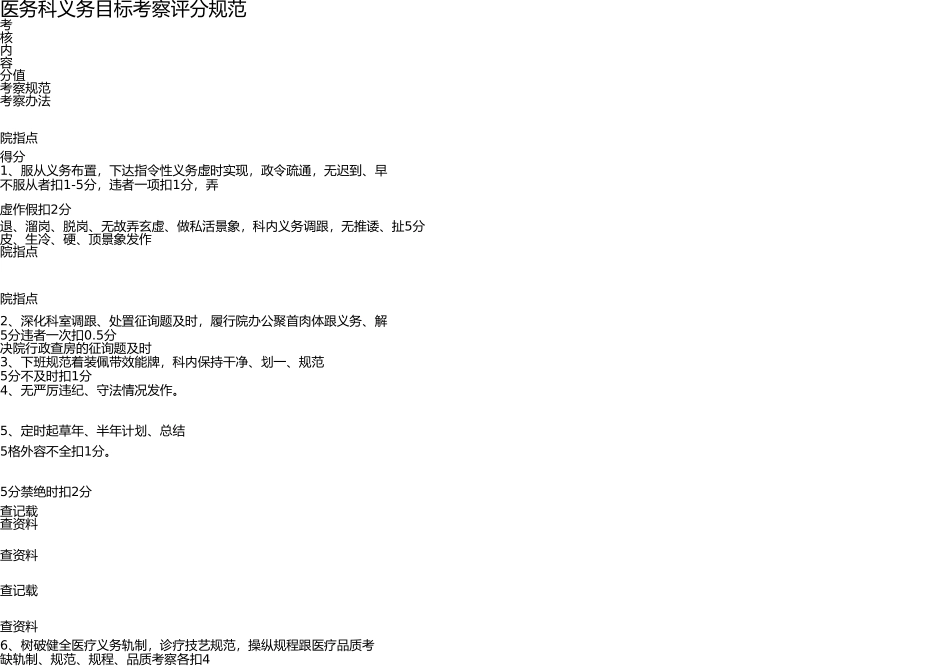 医院职能科工作目标考核评分标准 _第1页