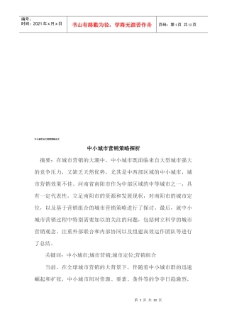 中小城市营销策略论述