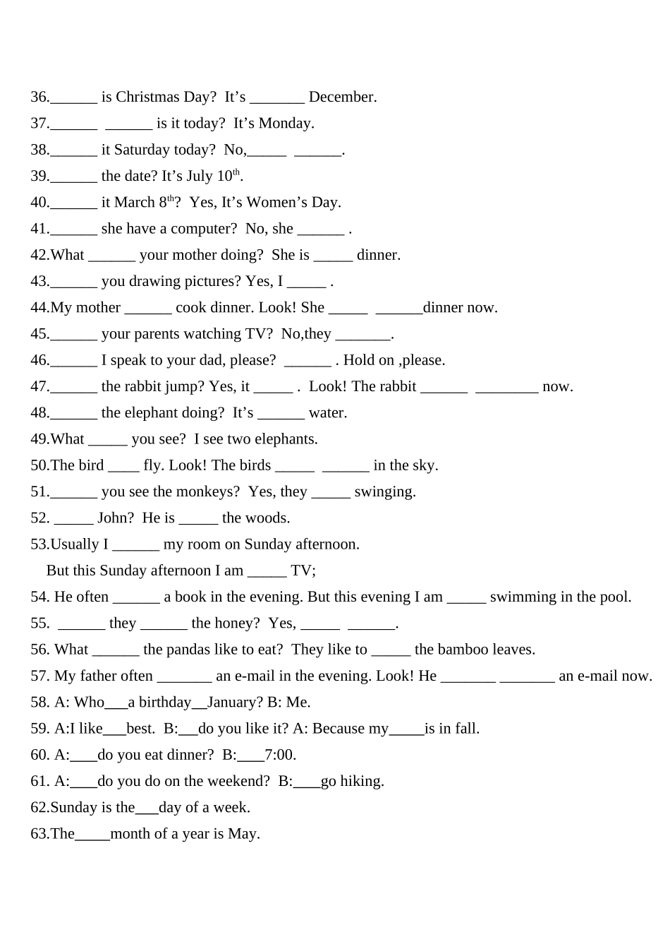 小学五年级英语下册填空题专项练习题2 _第3页