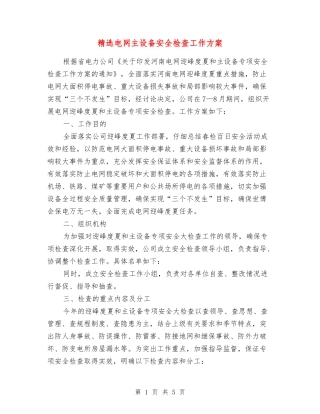 电网主设备安全检查工作方案