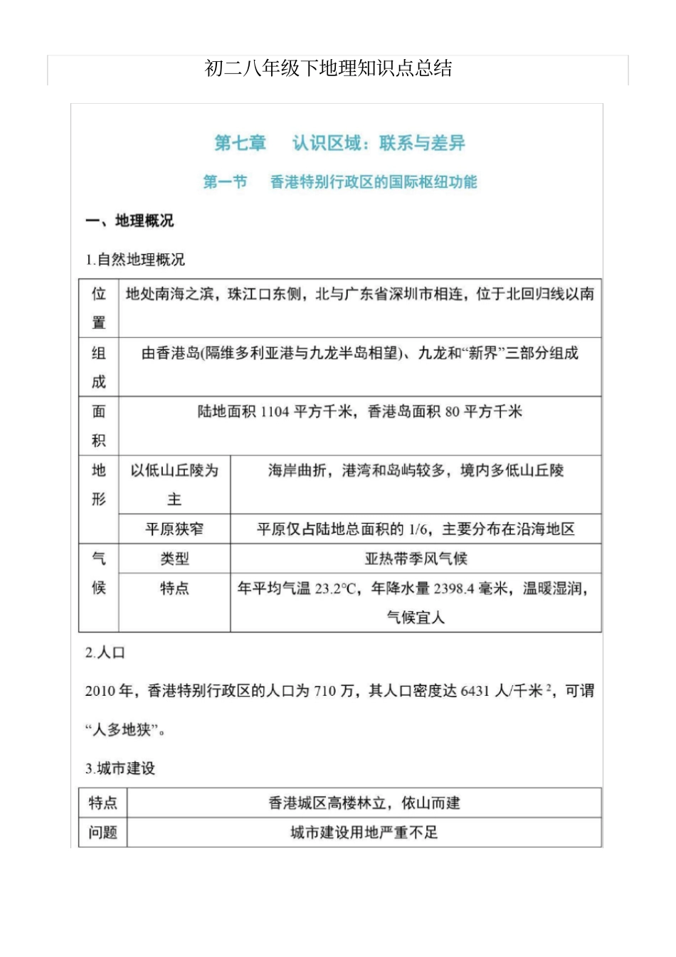 初二八年级下地理认识区域联系与差异知识点总结_第1页