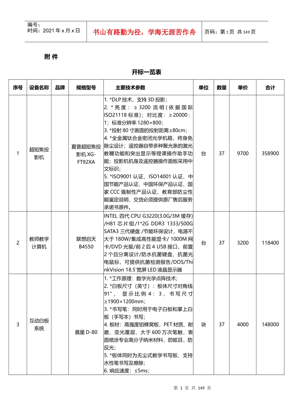 多媒体教学设备价格一览表_第1页