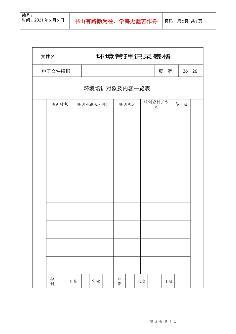 【服务管理】环境培训对象及内容一览表_第2页