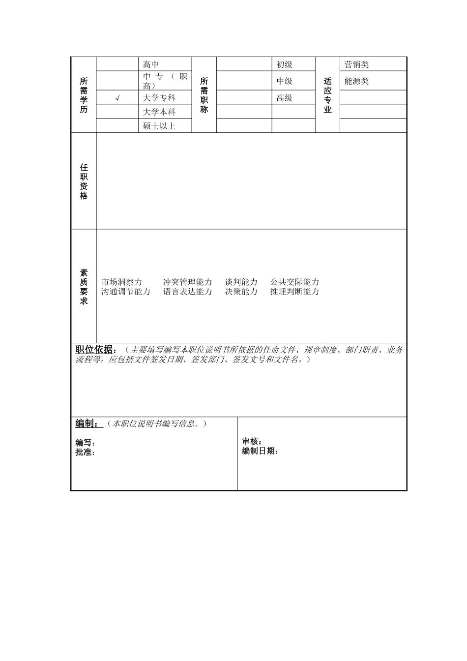 市场部业务员岗位说明书_第2页