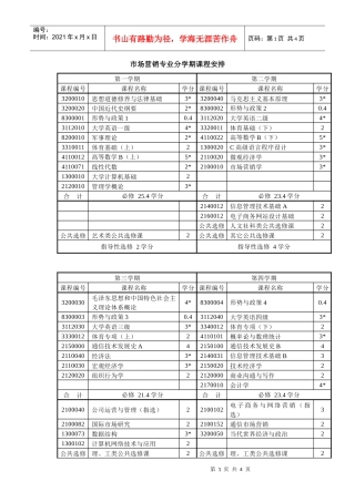 市场营销专业分学期课程安排