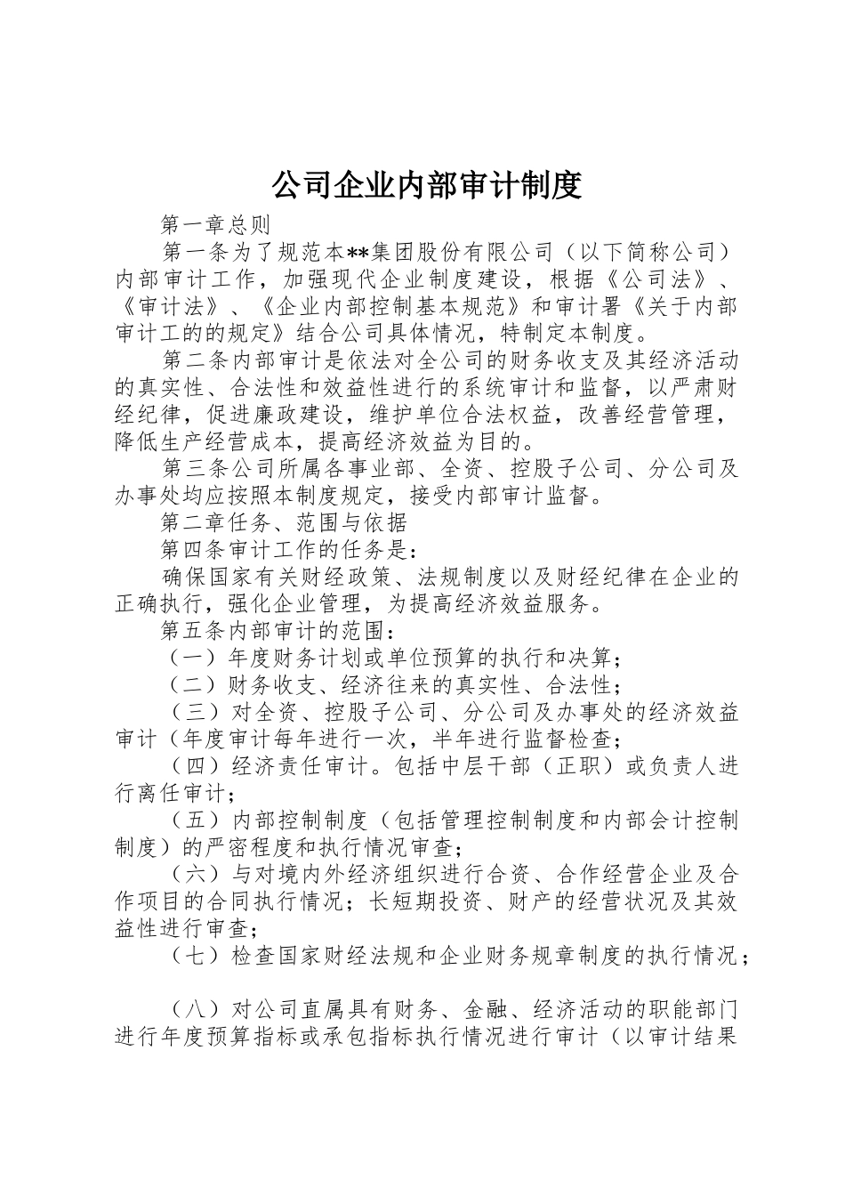 公司企业内部审计管理规章制度_第1页