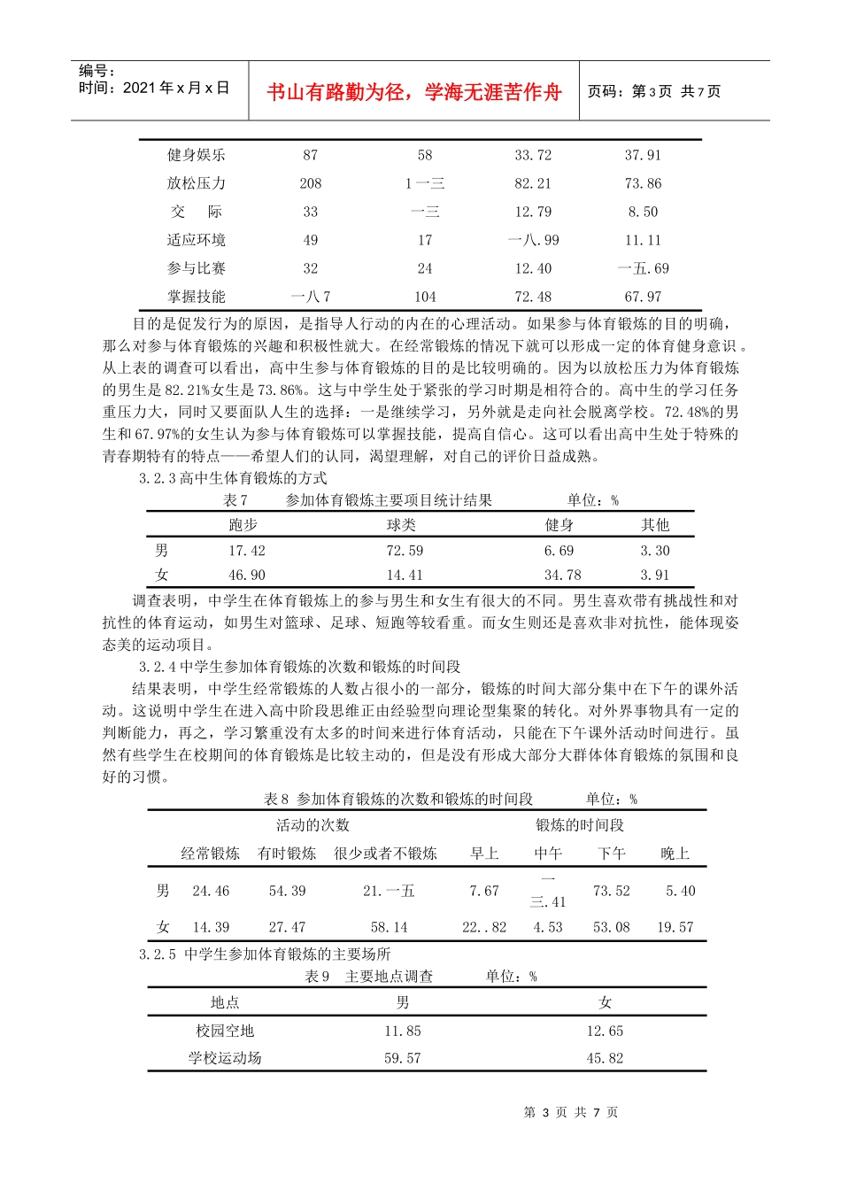 对某校学生保健意识体育参与行为现状的调查_第3页