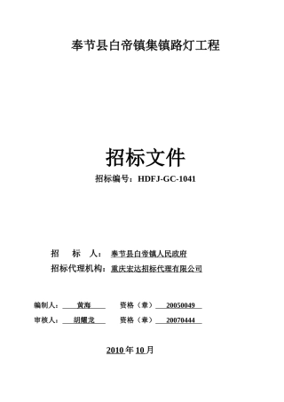 奉节县白帝镇集镇路灯工程