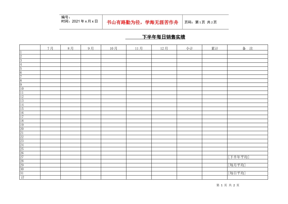 下半年每日销售实绩_第1页