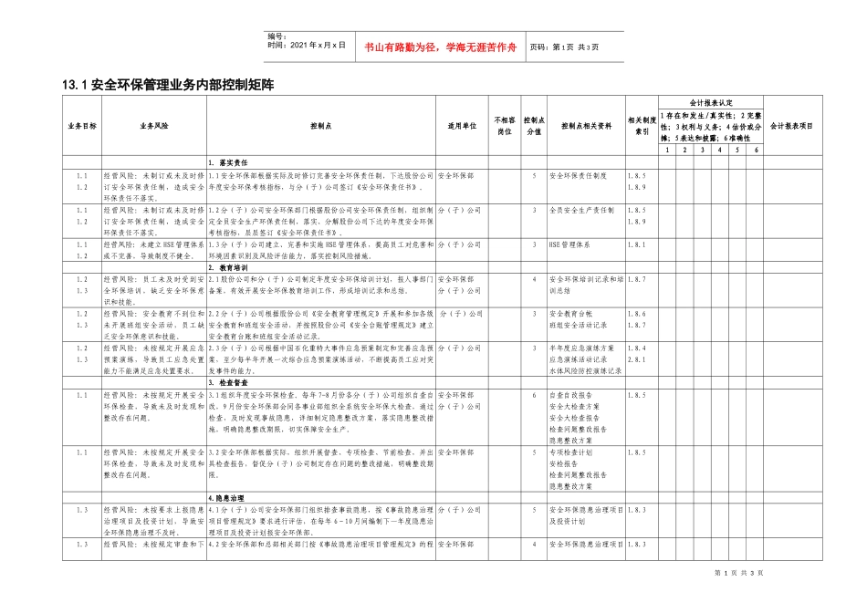 13.1安全环保管理业务控制矩阵_第1页