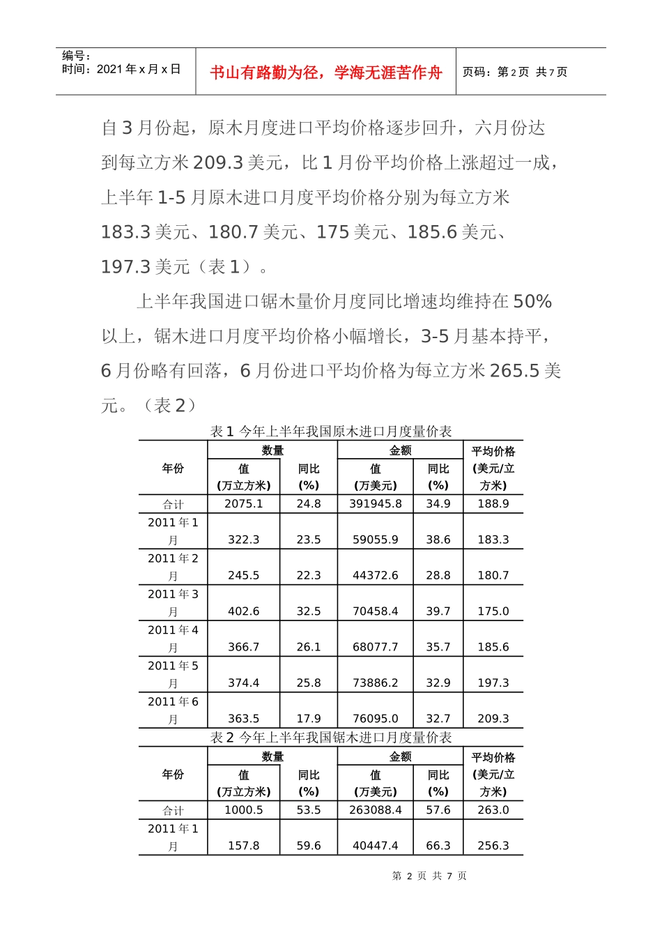 XXXX年上半年我国木材进口量增价扬_第2页