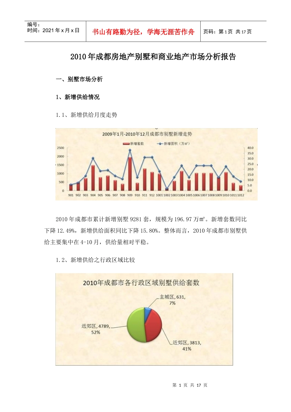 XXXX年成都房地产别墅和商业地产市场分析年报_17页_第1页