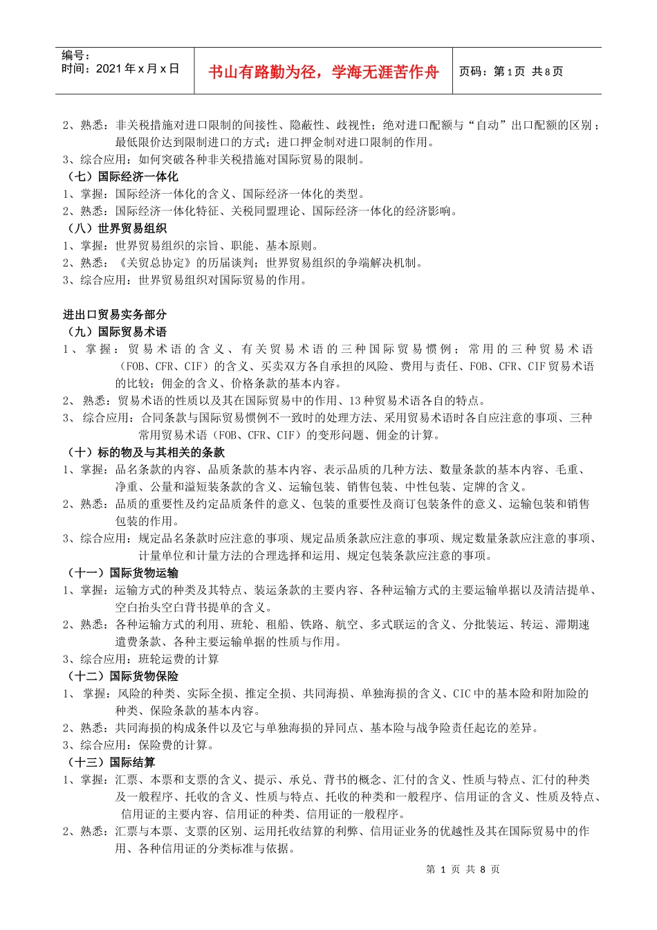上海商学院X年专升本招生考试 国际经济与贸易专业考试大纲_第2页