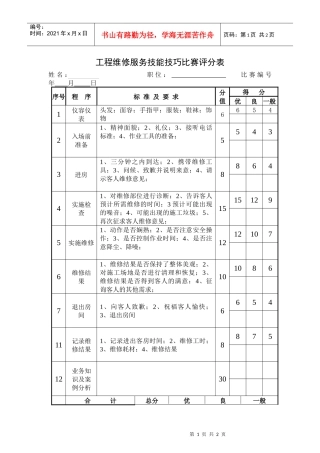 工程维修服务技能技巧比赛评分表