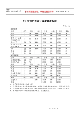 XX公司广告设计统一收费标准