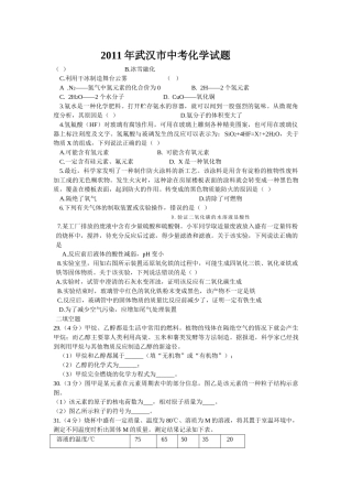 武汉市中考化学试题及答案 